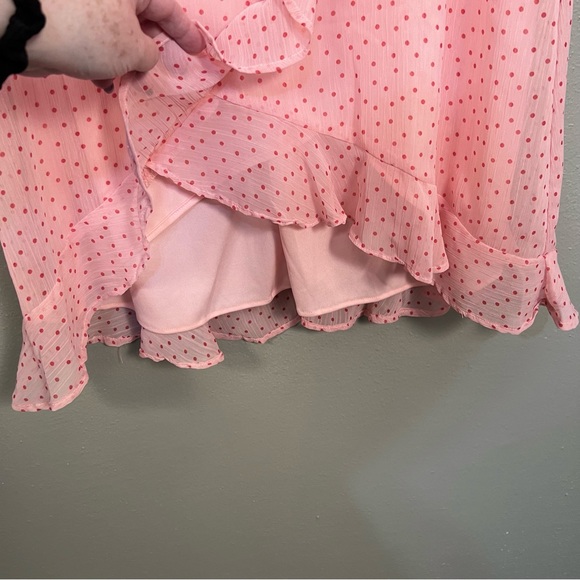 Lulu’s Pink Polka dot Flirty Ruffle Wrap Dress Retro 40s 50s style zipper small - Picture 9 of 12
